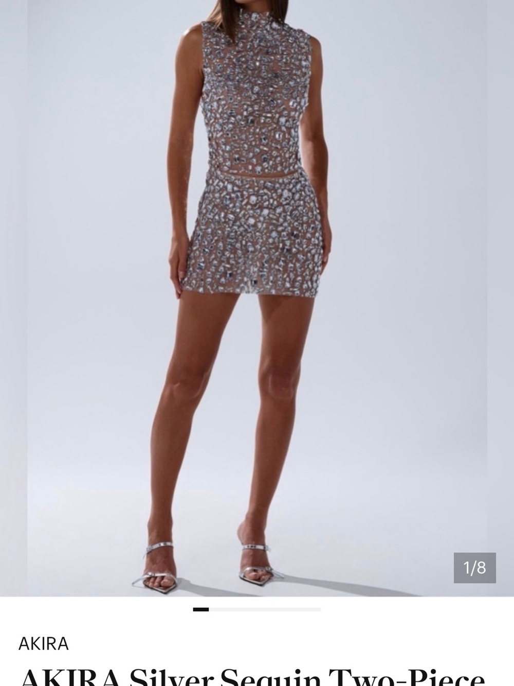 AKIRA Embellished Crystal  Silver Mini Dress Set